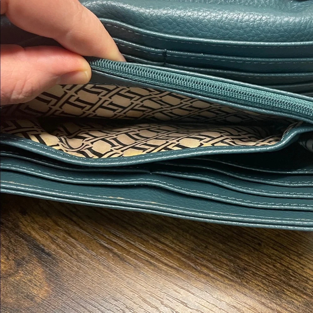 Tignanello Deep Teal Green Pebbled Leather Small Wallet Bag
